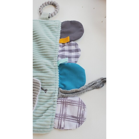 Modern Baby Blue Elephant Security Blanket Teether Crinkle Lovey Sensory Tags - Picture 4 of 8